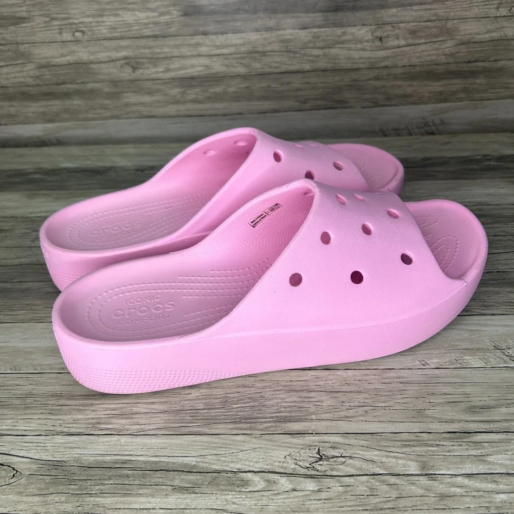 Crocs Platform‎ Slide Open Toe Womens Size 11 Sandals Pink Flamingo - Picture 4 of 9